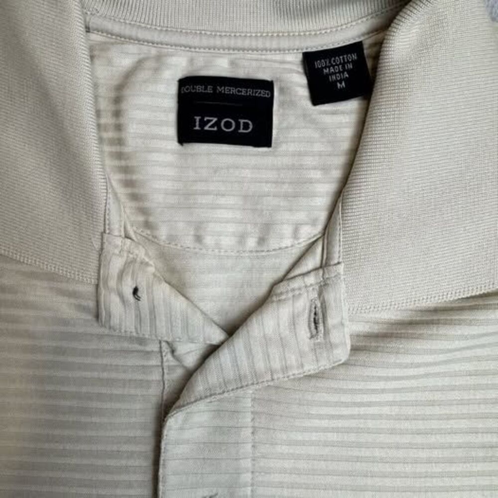IZOD Polo Shirt M Beige Double Mercerized Cotton Classic Fit Golf Casual Mens